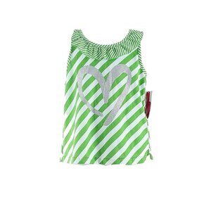 Diva $28 5/6 Green White Silver Glitter Heart Stripe Cotton Poly Girl Top